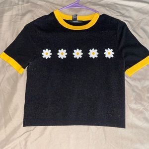 Black and Yellow Flower Crop Top